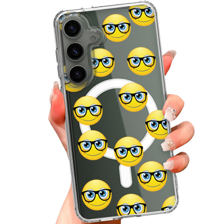 Husa personalizata pentru Samsung Galaxy S24, MagSafe Atasare Magnetica, Fata Zambitoare cu Ochelari 