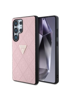 Husa pentru Samsung Galaxy S25 Ultra - Guess Leather Grained Hot Stamp 4G Triangle Metal - Pink
