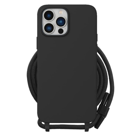 Husa cu Snur compatibila Apple iPhone 15 Plus, Prindere la gat Regrabila, Crossbody, Negru