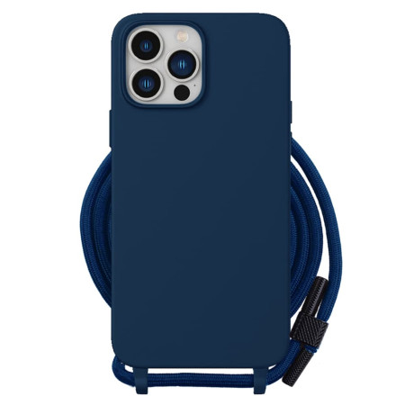 Husa cu Snur compatibila Apple iPhone 15, Prindere la gat Regrabila, Crossbody, Albastru