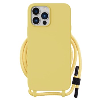 Husa cu Snur compatibila Apple iPhone 15 Pro, Prindere la gat Regrabila, Crossbody, Galben