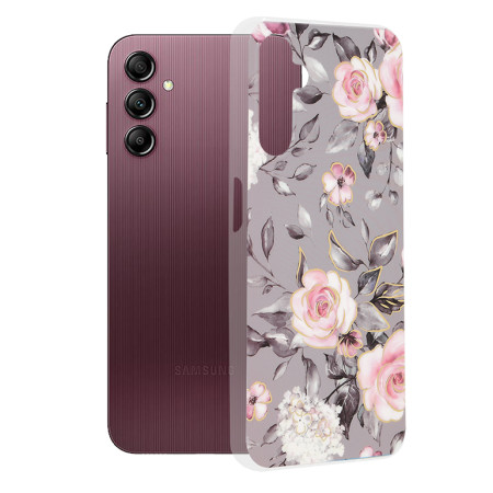 Husa Slim compatibila cu Samsung Galaxy A14, Flower Fashion, Gray