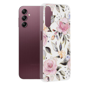 Husa Slim compatibila cu Samsung Galaxy A14, Design Floral, Alb
