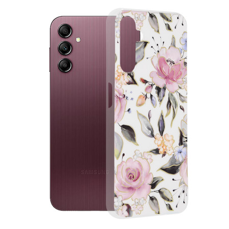 Husa Slim compatibila cu Samsung Galaxy A14, Design Floral, Alb
