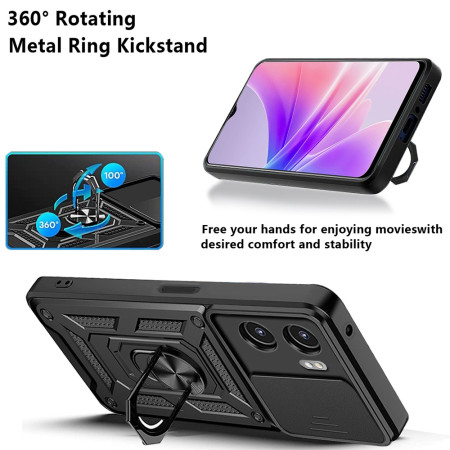 Husa telefon compatibila Oppo A57, protectie camera Slide and Snap Soft Premium, Magnetic Ring Holder, PopGrip, Anti-Shock, Negru