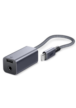 Adaptor Casti ESR Jack 3.5mm la USB-C, Hi-Fi, DAC Chip, Incarcare Rapida 27W, Negru