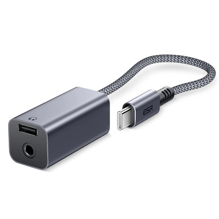 Adaptor Casti ESR Jack 3.5mm la USB-C, Hi-Fi, DAC Chip, Incarcare Rapida 27W, Negru