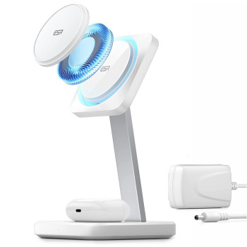 Statie incarcare Wireless 2 in 1 HaloLock cu CryoBoost pentru iPhone, AirPods and Apple Watch, Alb