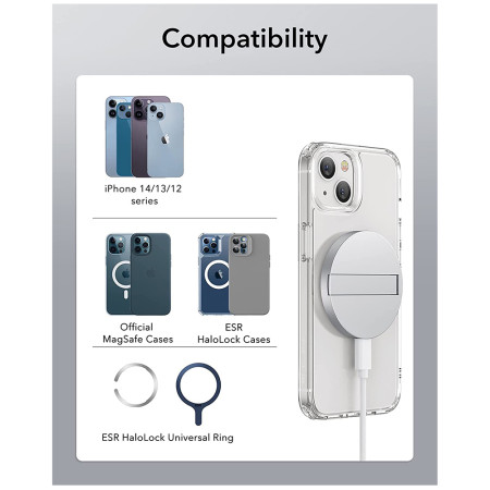 Incarcator ESR Wireless HaloLock compatibil MagSafe cu Suport, Alb