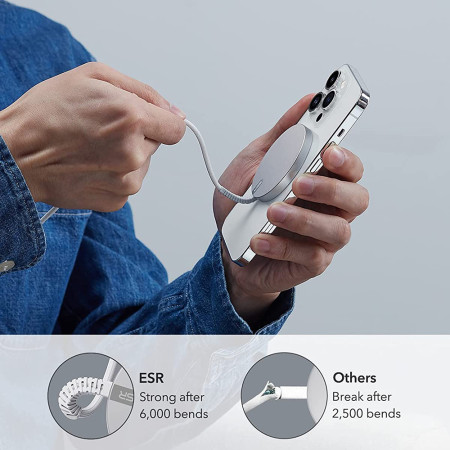 Incarcator Wireless Mini HaloLock, Magnetic Strong, Cablu din Nylon, Silver