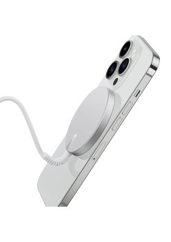 Incarcator Wireless Mini HaloLock, Magnetic Strong, Cablu din Nylon, Silver
