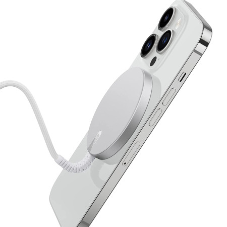 Incarcator Wireless Mini HaloLock, Magnetic Strong, Cablu din Nylon, Silver