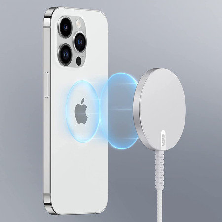 Incarcator Wireless Mini HaloLock, Magnetic Strong, Cablu din Nylon, Silver