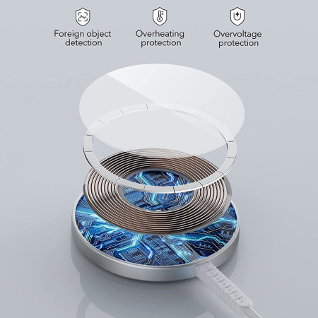 Incarcator Wireless Mini HaloLock, Magnetic Strong, Cablu din Nylon, Silver