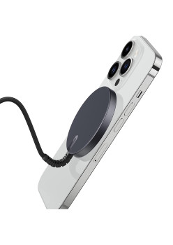 Incarcator Wireless Mini HaloLock, Magnetic Strong, Cablu din Nylon, Negru