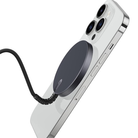 Incarcator Wireless Mini HaloLock, Magnetic Strong, Cablu din Nylon, Negru