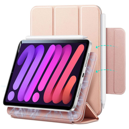 Husa tableta compatibila iPad mini 6 2021, Magnetic Pair, Auto Sleep/Wake, Rose