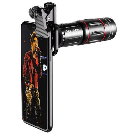 Set Kit Lentile camera pentru telefon, 28xZoom, HD Sticla Lantanida cu Tripod, Connection & E-Clip si Bag, Negru