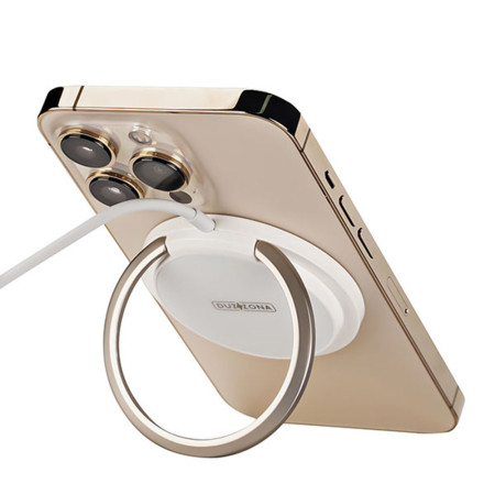 Incarcator Wireless Duzzona cu Atasare Magnetica pentru iPhone si Desk Stand, 15W, Alb