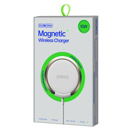 Incarcator Wireless Duzzona cu Atasare Magnetica pentru iPhone si Desk Stand, 15W, Alb