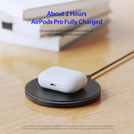 Incarcator Wireless Duzzona pentru Phones si AirPods, cu Cable Type-C, 1m, 15W, Negru