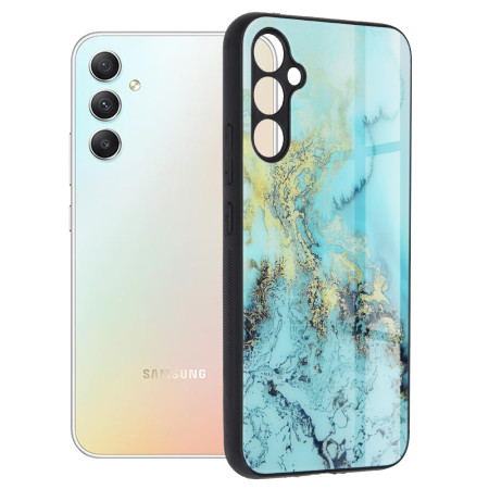 Husa telefon compatibila Samsung Galaxy A34, Glass Spate din Sticla Securizata, Blue Ocean