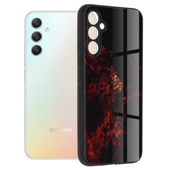 Husa telefon compatibila Samsung Galaxy A34, Glass Spate din Sticla Securizata, Red Nebula