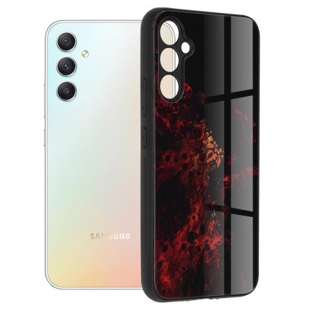 Husa telefon compatibila Samsung Galaxy A34, Glass Spate din Sticla Securizata, Red Nebula