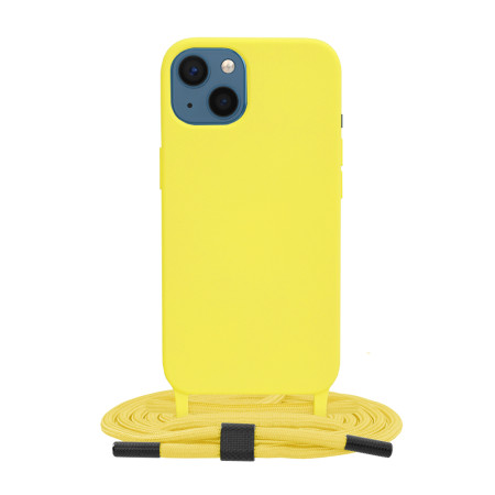 Husa cu Snur compatibila Apple iPhone 13, Prindere la gat Regrabila, Crossbody, Galben
