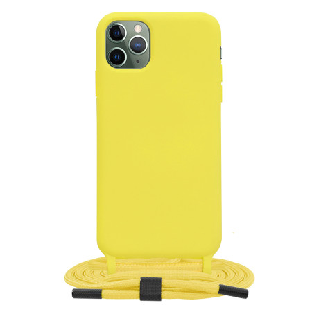 Husa cu Snur compatibila Apple iPhone 11 Pro Max, Prindere la gat Regrabila, Crossbody, Galben