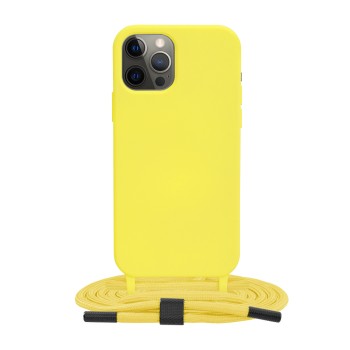 Husa cu Snur compatibila Apple iPhone 12 Pro, Prindere la gat Regrabila, Crossbody, Galben