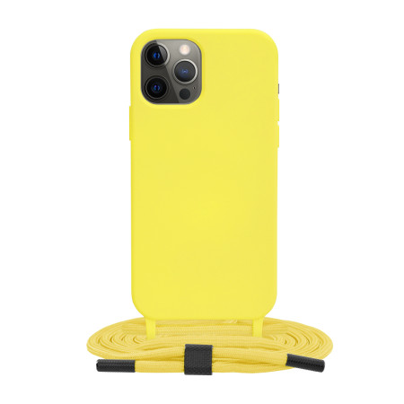 Husa cu Snur compatibila Apple iPhone 12 Pro, Prindere la gat Regrabila, Crossbody, Galben
