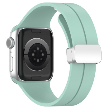 Bratara Smartwatch compatibila Apple Watch 1/2/3/4/5/6/7/8/SE/SE 2 38/40/41mm, Catarama Metalica, Minimalista, Verde