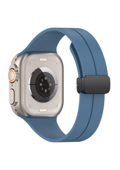 Bratara Smartwatch compatibila Apple Watch 1/2/3/4/5/6/7/8/SE/SE 2 38/40/41mm, Catarama Metalica, Minimalista, Albastru