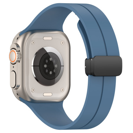 Bratara Smartwatch compatibila Apple Watch 1/2/3/4/5/6/7/8/SE/SE 2 38/40/41mm, Catarama Metalica, Minimalista, Albastru
