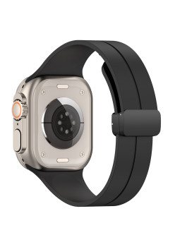 Bratara Smartwatch compatibila Apple Watch 1/2/3/4/5/6/7/8/SE/SE 2 38/40/41mm, Catarama Metalica, Minimalista, Negru