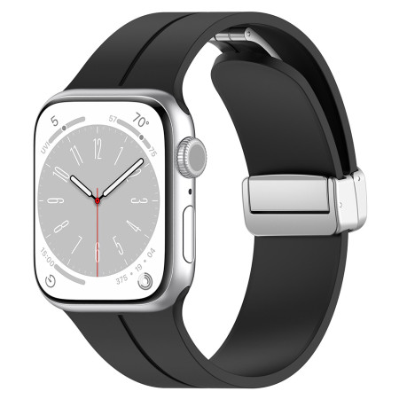 Bratara Smartwatch compatibila Apple Watch 1/2/3/4/5/6/7/8/SE/SE 2 38/40/41mm, Catarama Metalica, Minimalista, Negru
