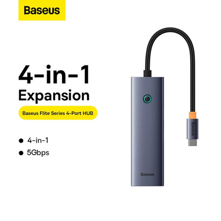 Docking Station Baseus Type-C to 4x USB3.0, 5Gbps, Space Grey