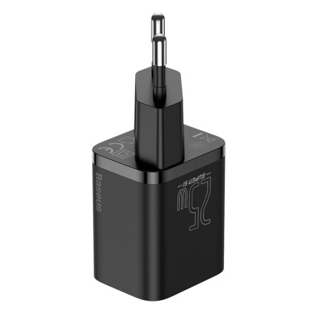 Incarcator Priza Baseus USB-C, PD25W, 3A cu Cablu Type-C to Type-C, 1m, Negru