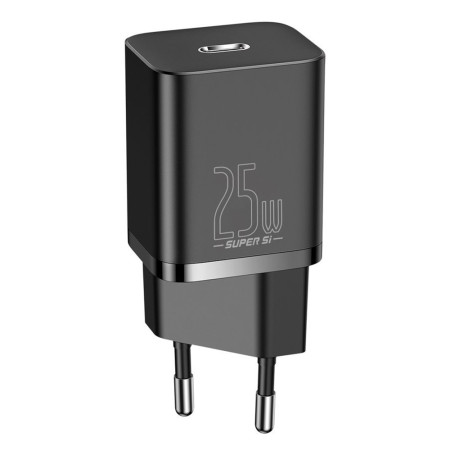 Incarcator Priza Baseus USB-C, PD25W, 3A cu Cablu Type-C to Type-C, 1m, Negru