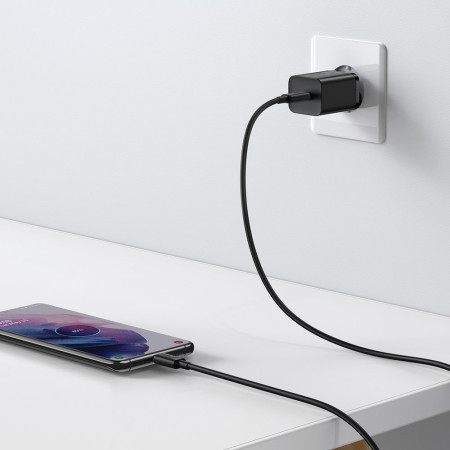 Incarcator Priza Baseus USB-C, PD25W, 3A cu Cablu Type-C to Type-C, 1m, Negru