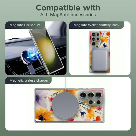 Husa personalizata pentru Samsung Galaxy S24 Ultra, MagSafe Atasare Magnetica, Antisoc, Model Floral 2