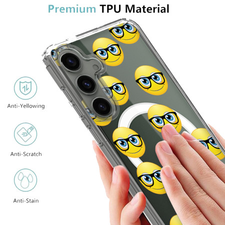 Husa personalizata pentru Samsung Galaxy S24, MagSafe Atasare Magnetica, Fata Zambitoare cu Ochelari 
