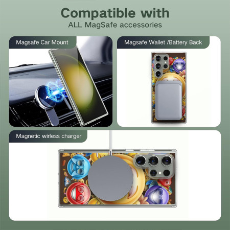 Husa pentru Samsung Galaxy S25 Ultra, Atasare Magnetica, MagSafe, Emoji Smiley Faces