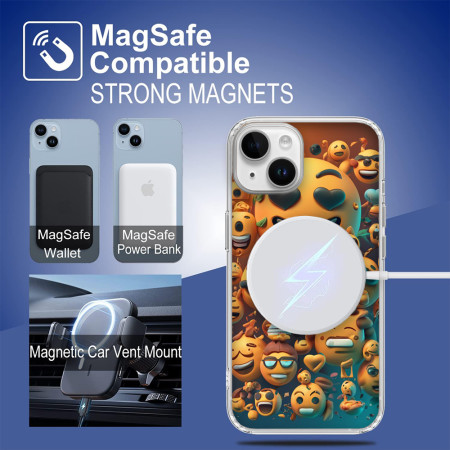 Husa personalizata pentru Apple iPhone 13, MagSafe Atasare Magnetica, Antisoc, Emoji Faces