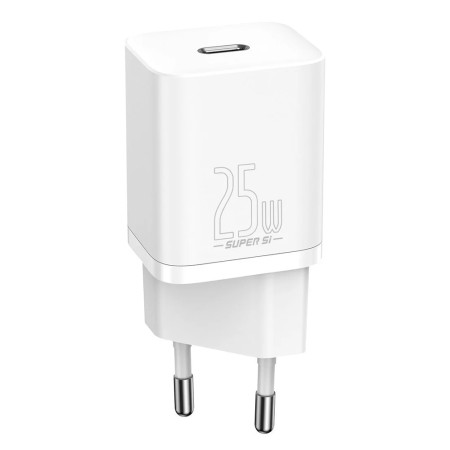 Incarcator Priza Baseus USB-C, PD25W, 3A cu Cablu Type-C to Type-C, 1m, Alb