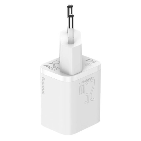 Incarcator Priza Baseus USB-C, PD25W, 3A cu Cablu Type-C to Type-C, 1m, Alb