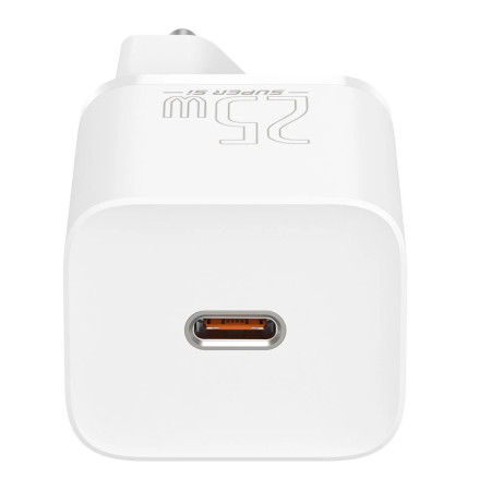 Incarcator Priza Baseus USB-C, PD25W, 3A cu Cablu Type-C to Type-C, 1m, Alb