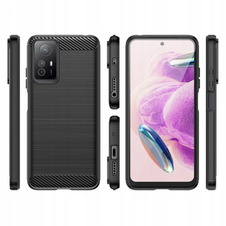 Husa Carbon compatibila Xiaomi Redmi Note 12S, Protect Anti-Soc, Negru