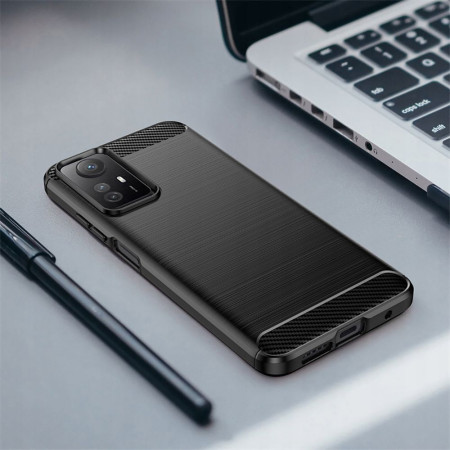 Husa Carbon compatibila Xiaomi Redmi Note 12S, Protect Anti-Soc, Negru
